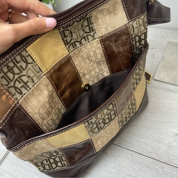 VINTAGE Giani Bernini Brown and Gold Patchwork Leather Hobo Shoulder bag - Picture 7 of 11